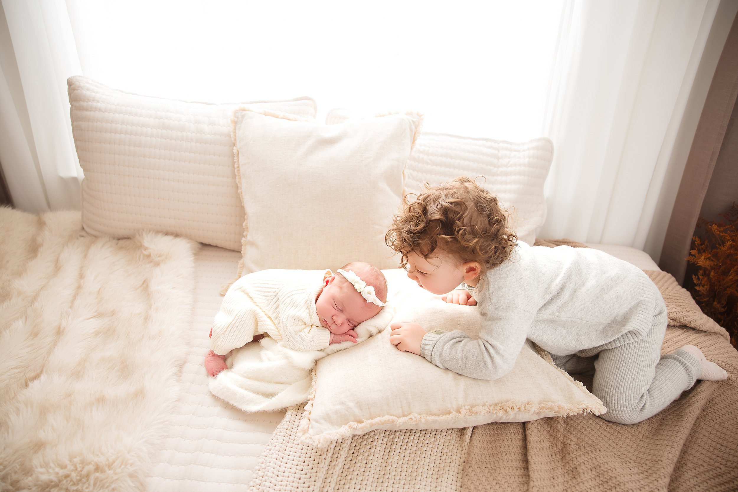 sibling and newborn portrait in Madison CT studio