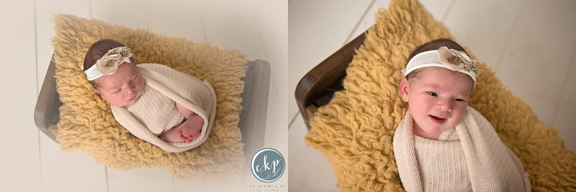 CT Newborn Photographer in Madison CT Photography Studio with a newborn baby girl and a puppy