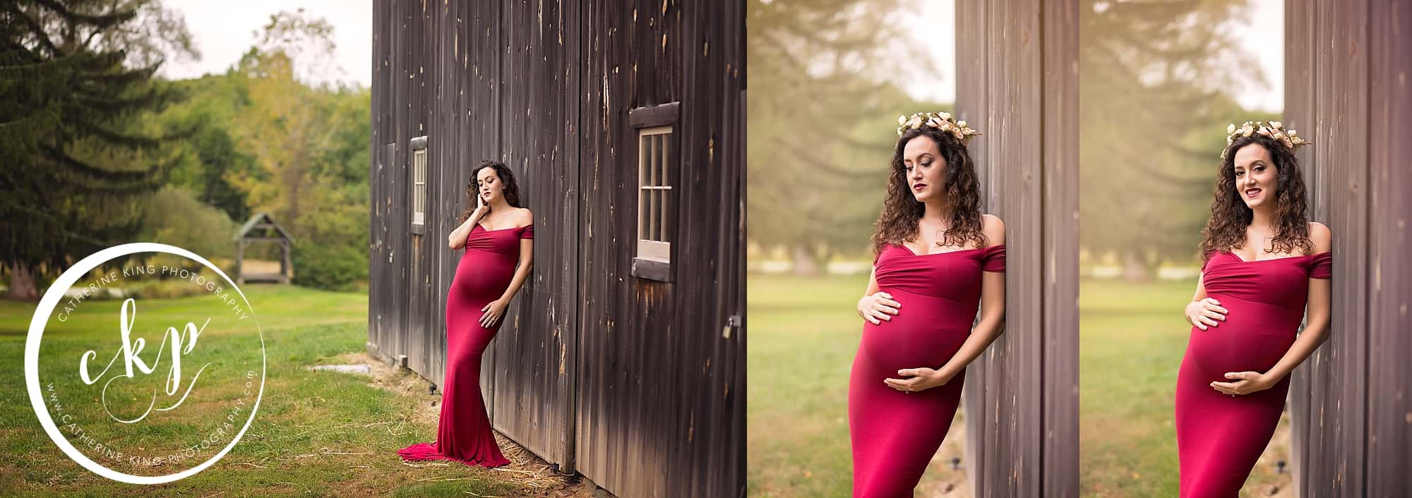 madison ct maternity photography session with a gorgeous red dress