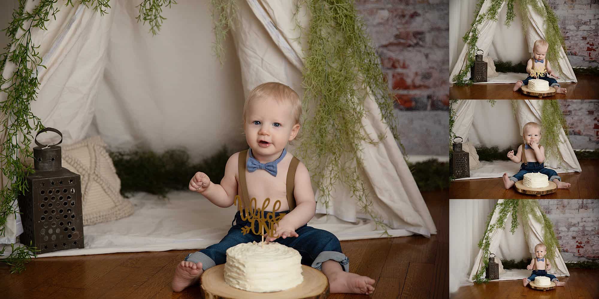 Ethan's first birthday cakesmash in Madison CT photography studio