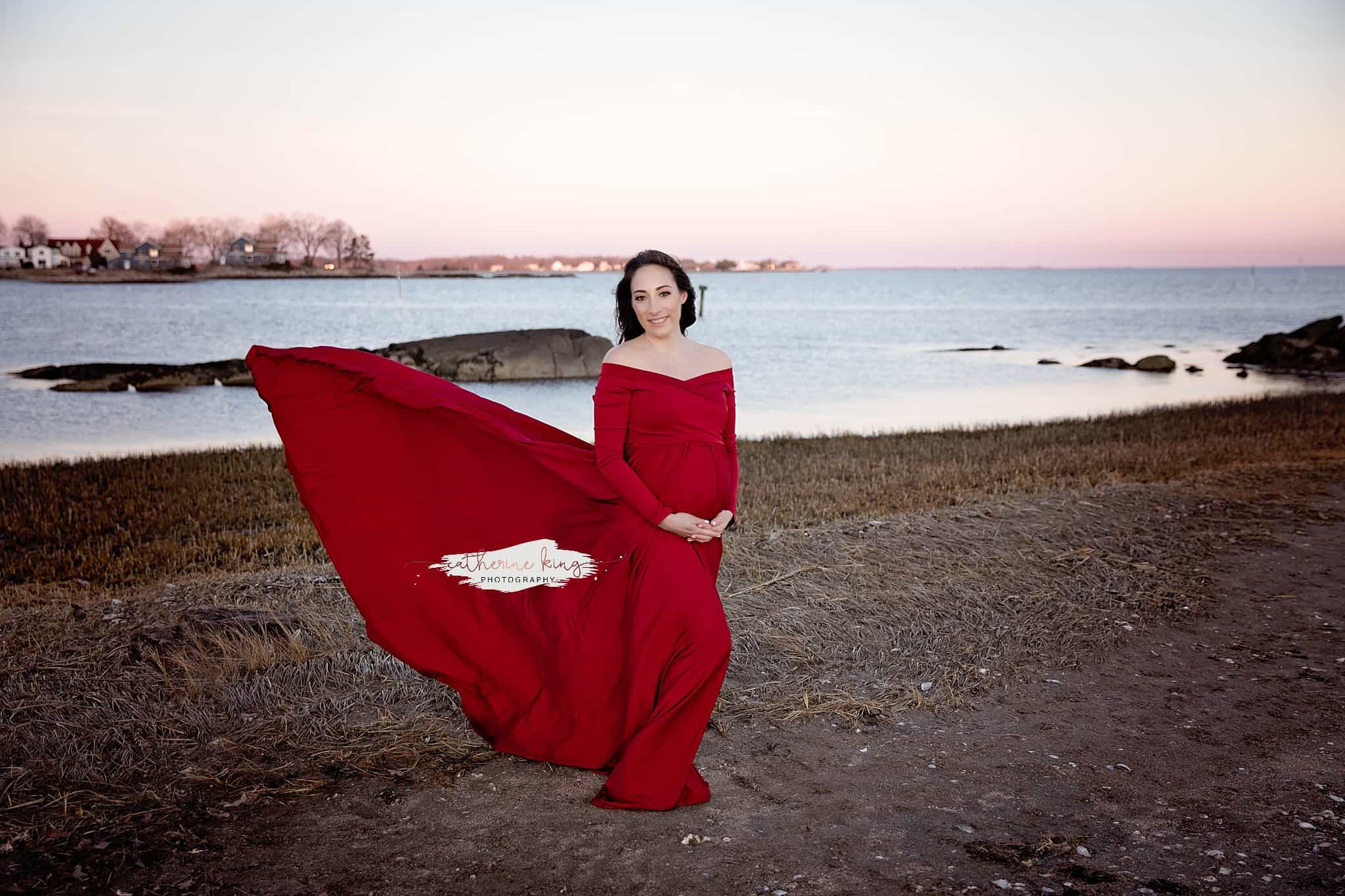 Winter Beach Sunset Maternity photoshoot in Guilford CT