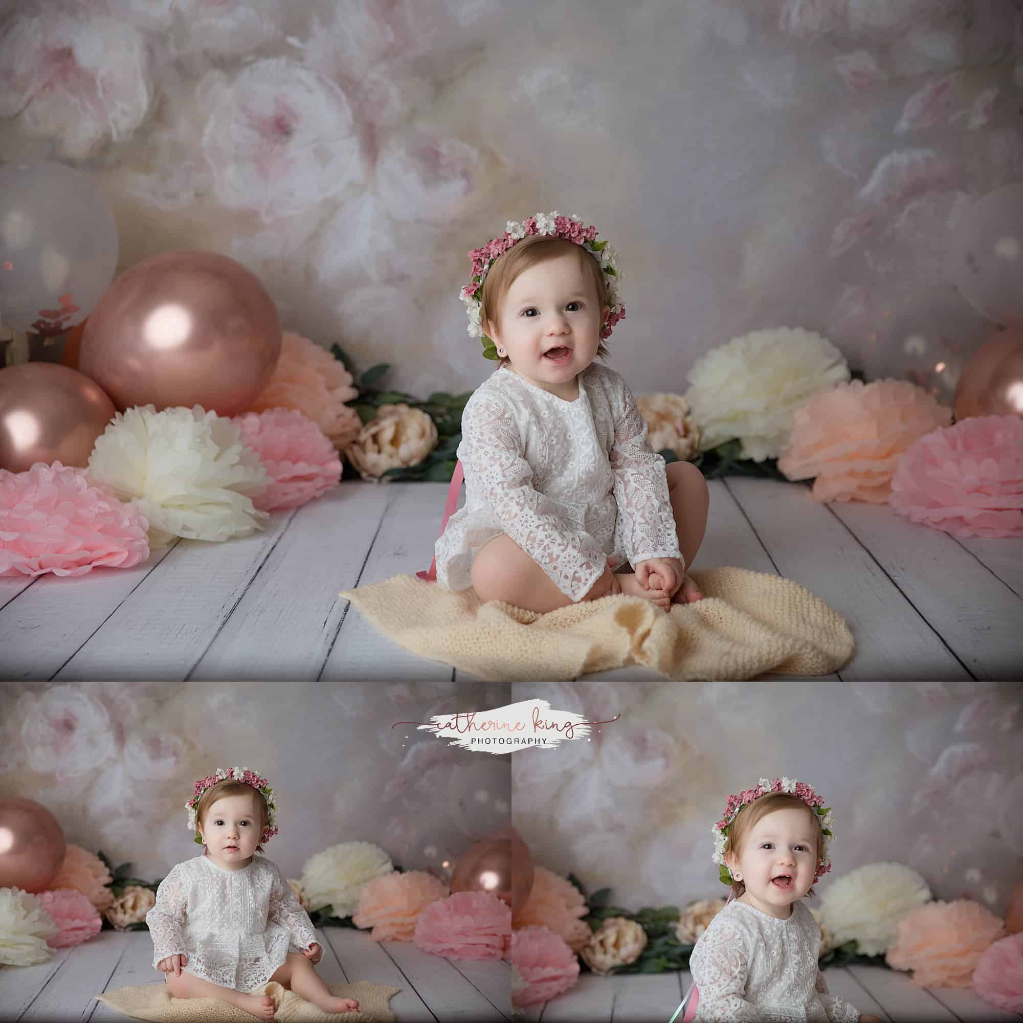 First birthday smashcake photography with baby Makenna