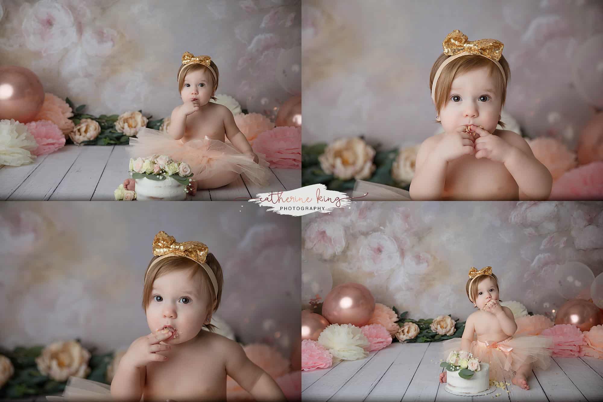 First birthday smashcake photography with baby Makenna