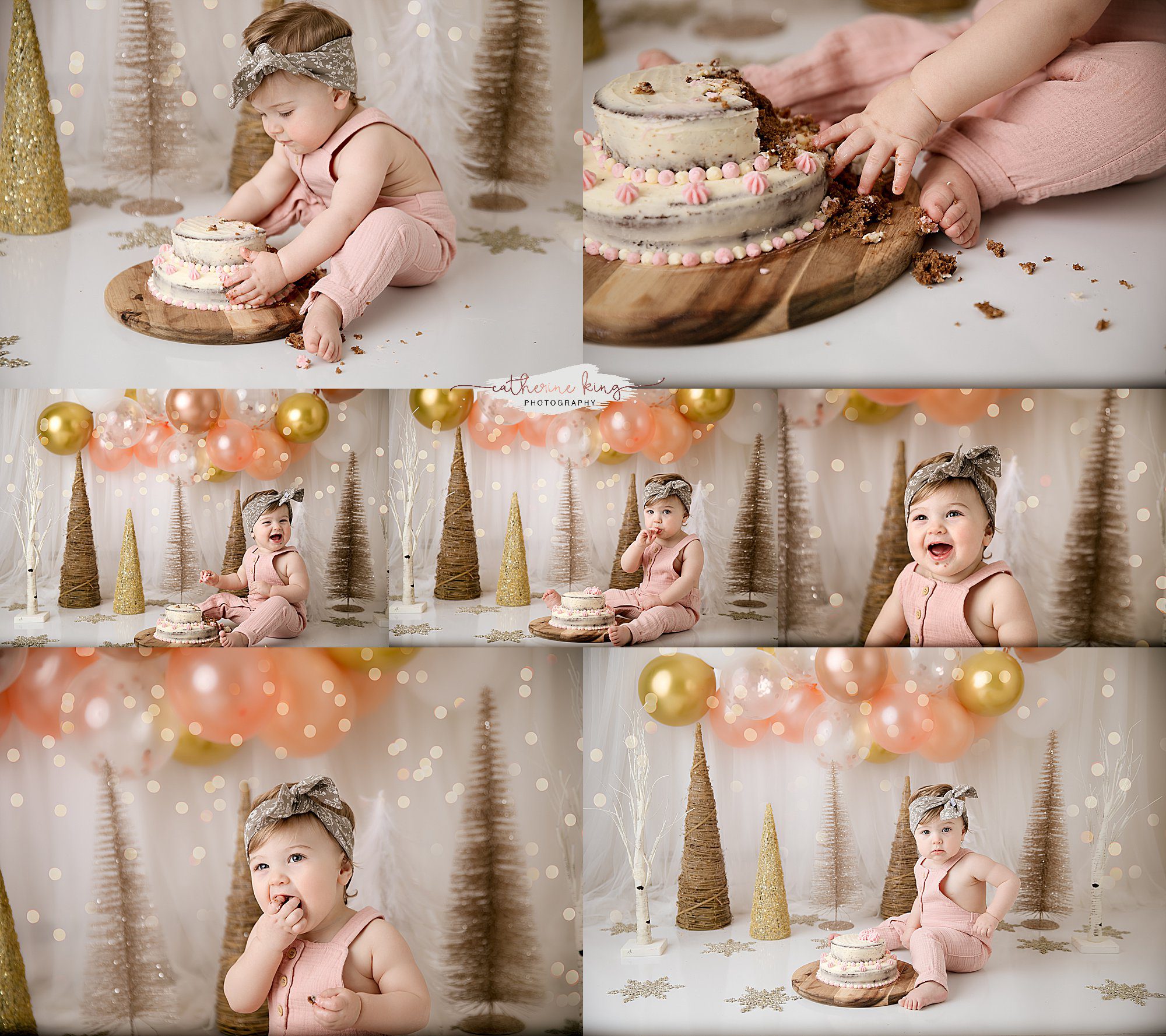Winter theme cake smash photography session in Madison CT studio