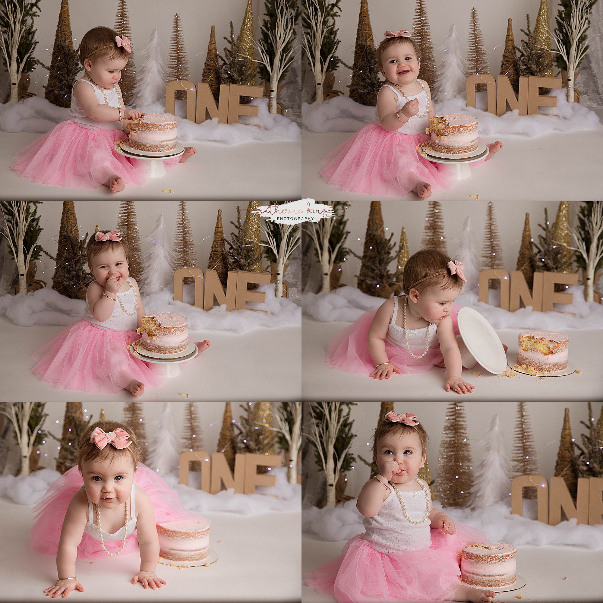 Winter theme cake smash photography session in Madison CT studio