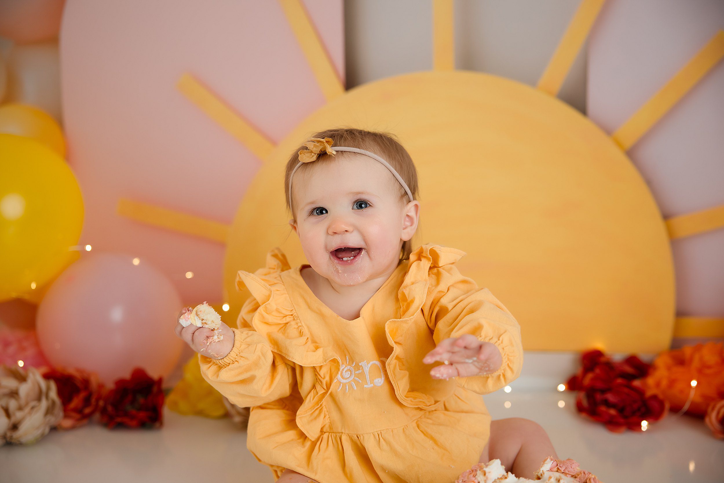 first birthday photographer in connecticut sunshine theme smashcake
