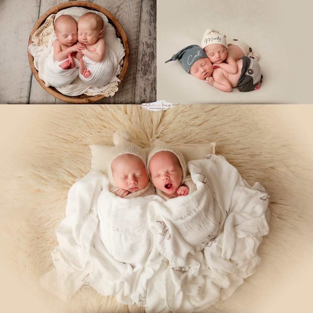 Posed twin newborn photography in Connecticut — capturing the bond between two babies from their very first days.