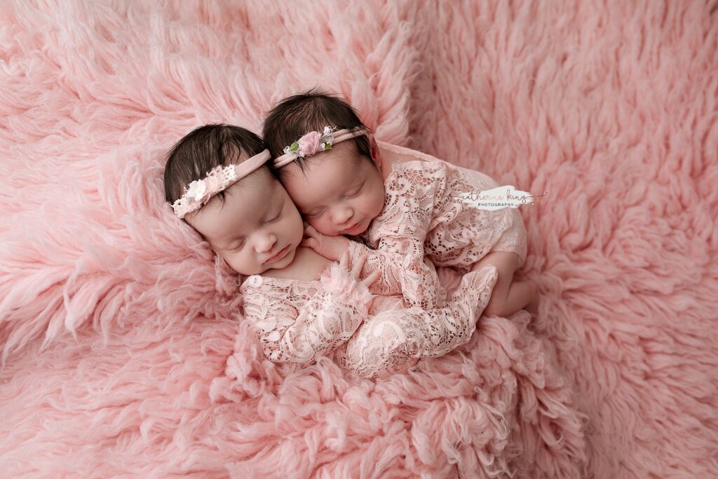 Twin newborn photography at our Madison CT studio — two babies, one calm and beautifully guided session.